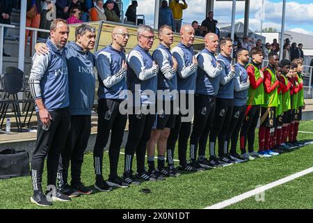 Bilzen, Belgique. 10 avril 2024. Équipe de Belgique photographiée avant un match amical de football entre les équipes nationales de Belgique et des pays-Bas de moins de 15 ans futures, le mercredi 10 avril 2024 à Bilzen, Belgique . Crédit : Sportpix/Alamy Live News Banque D'Images