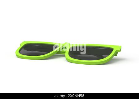 Paire de lunettes de soleil vertes inclinées sur la surface blanche Banque D'Images