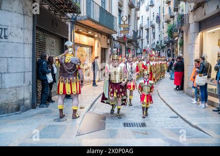 Armats de Gérone, manaies, habillées comme des Romains antiques, semaine Sainte, Gérone, Catalogne, Espagne Banque D'Images