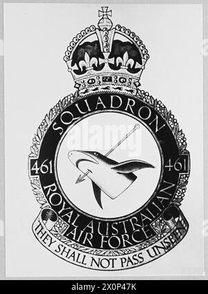 Badge du No.461 Squadron, Royal Australian Air Force, avec pour devise « They Shall Not Pass Unseen ». Négatif photographique, Royal Air Force Banque D'Images
