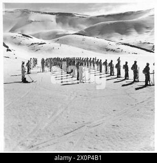 Troupes participant à un défilé à skis pendant les exercices d'entraînement au ski. Négatif photographique, armée britannique. Banque D'Images