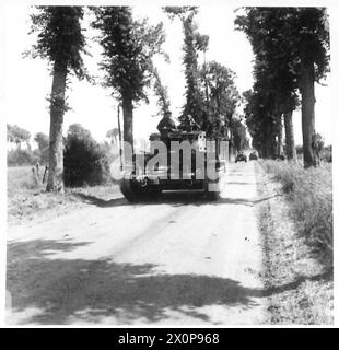 Centaur Mk IV 'Hood' de la troupe 'H', batterie n° 2, 1er régiment de soutien blindé, Royal Marines Armoured support Group lors des opérations près de Tilly-sur-Seulles le 13 juin 1944, documentant les opérations blindées britanniques en Normandie. Banque D'Images