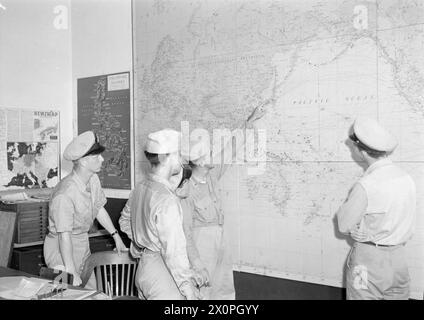 LES PILOTES DE LA MARINE BRITANNIQUE S'ENTRAÎNENT EN AMÉRIQUE POUR LA GUERRE CONTRE LE JAPON. NOVEMBRE 1944, ÉTATS-UNIS. PLUSIEURS CENTAINES DE PILOTES NAVALS BRITANNIQUES DE LA FLOTTE AÉRIENNE SE SONT ENTRAÎNÉS EN AMÉRIQUE CÔTE À CÔTE AVEC DES CADETS AMÉRICAINS POUR SERVIR DANS LES OCÉANS PACIFIQUE ET INDIEN. SOUS LE COMMANDEMENT D'INSTRUCTEURS AMÉRICAINS, ILS SUIVENT D'ABORD UNE FORMATION AÉRIENNE PRIMAIRE DE LA NAVY À BUNKER HILL, INDIANA, PUIS SE RENDENT À PENSACOLA, JACKSONVILLE ET FORT LAUDERDALE, TOUS DANS L'ÉTAT DE FLORIDE. À CE STADE, ILS PARTENT POUR LE MAINE, OÙ À BRUNSWICK ET LEWISTON, ILS SONT CONVERTIS AUX MÉTHODES BRITANNIQUES ET ONT DES EXERCICES D'ATTERRISSAGE SUR PONT, JUSQU'AU JOUR VENU FO Banque D'Images