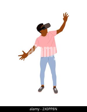 Jeune homme noir dans un casque de réalité virtuelle. Illustration de Vecteur