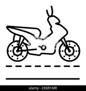 Icône vectorielle de ligne noire de cyclomoteur, transport mobile rapide, pictogramme de vue latérale de moto, signe monochrome de véhicule à deux roues Illustration de Vecteur