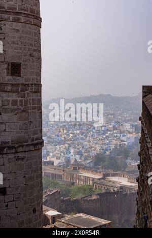 Vue depuis le sommet du fort de Mehrangarh - Jodhpur, Rajasthan Banque D'Images