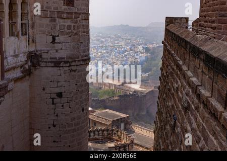 Vue depuis le sommet du fort de Mehrangarh - Jodhpur, Rajasthan Banque D'Images