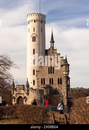 HONAU, ALLEMAGNE - 3 MARS 2024 : les lieux uniques de l'alb souabe en Allemagne. Château Lichtenstein en Allemagne Banque D'Images