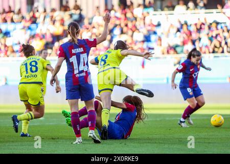 Barcelone, Espagne. 13 avril 2024. Barcelone, Espagne, 13 avril 2024 : lors du match de football de Liga F entre le FC Barcelone et Villarreal au stade Johan Cruyff de Barcelone, Espagne (Judit Cartiel/SPP) crédit : SPP Sport Press photo. /Alamy Live News Banque D'Images