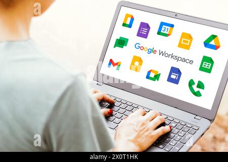 Brésil. 1er janvier 2024. Dans cette illustration photo, le logo Google Workspace est affiché sur l'écran d'un ordinateur portable. (Crédit image : © Rafael Henrique/SOPA images via ZUMA Press Wire) USAGE ÉDITORIAL SEULEMENT! Non destiné à UN USAGE commercial ! Banque D'Images