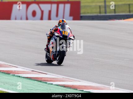 Austin, États-Unis . 13 avril 2024. Luca Marini (10 ans), pilote Repsol Honda, pilote lors de la ronde de qualification sur le circuit of the Americas avant le Red Bull Gran Prix à Austin, Texas, le 13 avril 2024. (Photo de Stephanie Tacy/Sipa USA) crédit : Sipa USA/Alamy Live News Banque D'Images