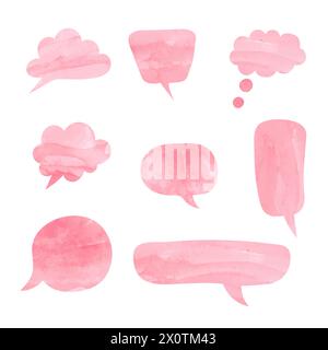 Jeu de bulles de parole. Illustration vectorielle de ballons de pensée d'aquarelle rose Illustration de Vecteur