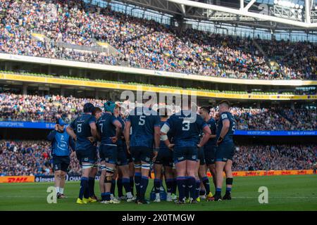 Dublin, Irlande. 13 avril 2024. Joueurs de Leinster lors de la Coupe des Champions Investec, quart de finale entre Leinster Rugby et stade Rochelais à Aviva Stadium à Dublin, Irlande le 13 avril 2024 (photo par Andrew SURMA/ Credit : Sipa USA/Alamy Live News Banque D'Images