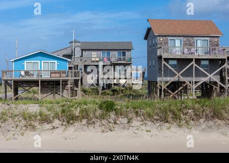 Frisco, Outer Banks, Caroline du Nord. Maisons de Plage sur pilotis. Banque D'Images