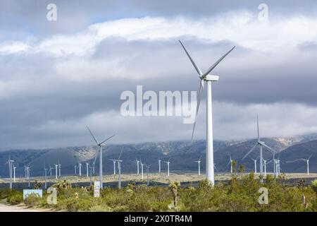 Éoliennes dans le haut désert de Mojave dans le comté de Kern, au nord-ouest de Lancaster, Californie. Banque D'Images
