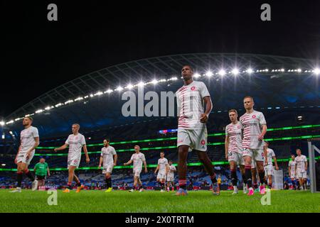 Sydney, Australie. 13 avril 2024. Les joueurs des Wanderers s'échauffent avant le match de A-League RD24 masculin entre Sydney FC et les Wanderers au stade Allianz le 13 avril 2024 à Sydney, Australie crédit : IOIO IMAGES/Alamy Live News Banque D'Images