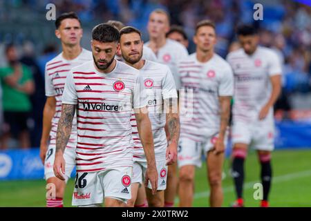 Sydney, Australie. 13 avril 2024. Les joueurs des Wanderers s'échauffent avant le match de A-League RD24 masculin entre Sydney FC et les Wanderers au stade Allianz le 13 avril 2024 à Sydney, Australie crédit : IOIO IMAGES/Alamy Live News Banque D'Images