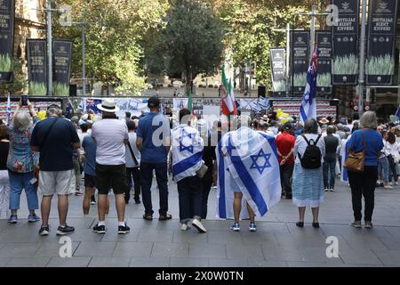 Sydney, Australie. 14 avril 2024. Conjointement avec Israël, un rassemblement a été organisé à Martin place pour appeler à la libération des otages israéliens toujours détenus par le Hamas. Crédit : Carrot/Alamy Live News Banque D'Images