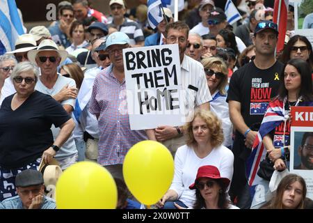 Sydney, Australie. 14 avril 2024. Conjointement avec Israël, un rassemblement a été organisé à Martin place pour appeler à la libération des otages israéliens toujours détenus par le Hamas. Crédit : Carrot/Alamy Live News Banque D'Images