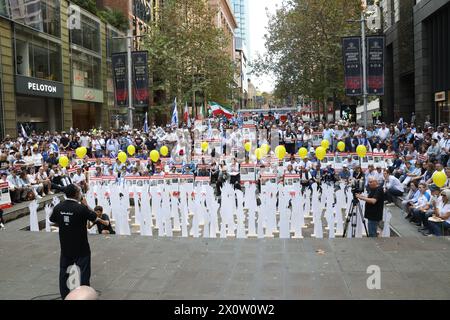 Sydney, Australie. 14 avril 2024. Conjointement avec Israël, un rassemblement a été organisé à Martin place pour appeler à la libération des otages israéliens toujours détenus par le Hamas. Crédit : Carrot/Alamy Live News Banque D'Images