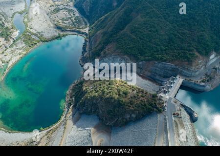 Vue aérienne barrage Machacura dans la région Maule, Chili Banque D'Images