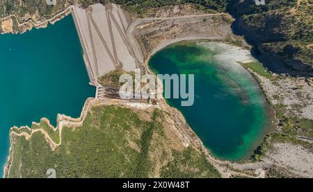 Vue aérienne barrage Machacura dans la région Maule, Chili Banque D'Images