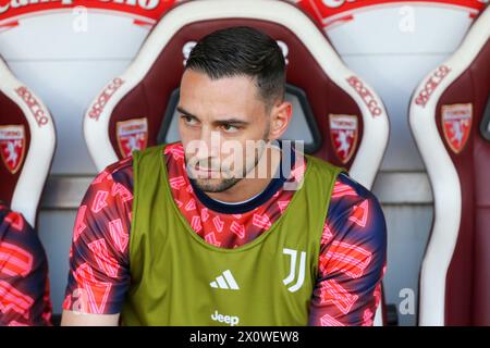 Mattia de Sciglio de Juventus FC lors du match de Serie A entre Torino FC et Juventus FC le 13 avril 2024 au stade olympique Grande Torino de Turi Banque D'Images