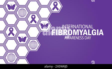 Fond d'écran Journée internationale de sensibilisation à la fibromyalgie avec des formes et typographie, bannière, carte, affiche, modèle. Illustration de Vecteur