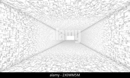 Tunnel blanc avec boîtes intro rendu 3D. Banque D'Images