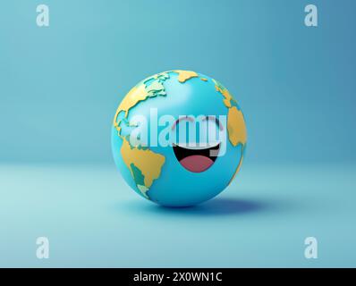 Smilie face globe icône terre emoji 3d rendu Banque D'Images