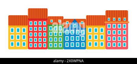 Façades traditionnelles colorées de vieilles maisons dans les villes européennes, illustration vectorielle d'autocollant de voyage abstrait Illustration de Vecteur