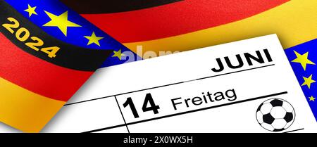 Calendrier et football vendredi 14 juin 2024 drapeau allemand Banque D'Images