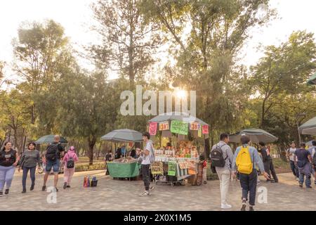 Mexico, Mexique. 09 mars 2024. Vendeurs vendant de la nourriture à Alameda Central, un beau parc urbain. Alameda central dans la ville de Mexico est un parc urbain historique qui remonte au 16ème siècle, ce qui en fait l'un des plus anciens parcs publics des Amériques. avec sa verdure luxuriante, ses fontaines ornées et ses statues, il offre une oasis de sérénité au cœur de la métropole animée, attirant les habitants et les touristes pour des promenades tranquilles et de la détente. (Photo de Shawn Goldberg/SOPA images/SIPA USA) crédit : SIPA USA/Alamy Live News Banque D'Images