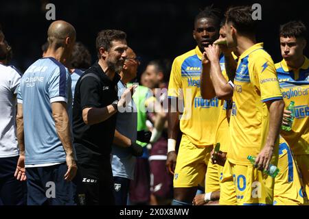 L'entraîneur-chef de Frosinone, Eusebio Di Francesco, lors du match de football Serie A entre Napoli et Frosinone au stade Diego Armando Maradona à Naples, dans le nord-ouest de l'Italie - samedi 14 avril 2024. Sport - Soccer . (Photo de Alessandro Garofalo/Lapresse) Banque D'Images