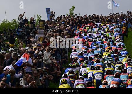 Valkenburg, pays-Bas. 14 avril 2024. Le peloton de coureurs photographié en action lors de la course cycliste d'une journée d'élite masculine 'Amstel Gold Race', 253, à 6 km de Maastricht à Valkenburg, pays-Bas, dimanche 14 avril 2024. BELGA PHOTO DIRK WAEM crédit : Belga News Agency/Alamy Live News Banque D'Images