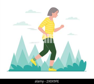 Femme âgée exercice par jogging dans le parc public Illustration de Vecteur