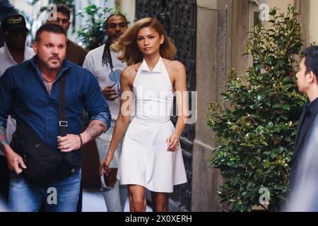 Milan, Zendaya, Mike Faist, Josh O'Connor et Luca Guadagnino arrivent au photocall à l'occasion de la sortie du film Challengers au Terrazza Duomo 21. Sur la photo : Zendaya Banque D'Images