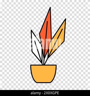 Fleur dans un pot dans le style de bande dessinée. Plante de maison dans un style plat. Plante d'icône de contour de vecteur sur un fond transparent. Illustration de Vecteur