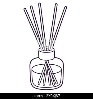 Diffuseur Reed dessin de parfum maison, icône de ligne doodle noir et blanc. Illustration vectorielle dessinée à la main mignonne. Illustration de Vecteur