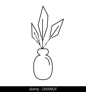 Fleur dans un pot dans le style de dessin animé. Plante d'intérieur dans un style plat. Plante d'icône de contour de vecteur. Illustration de Vecteur