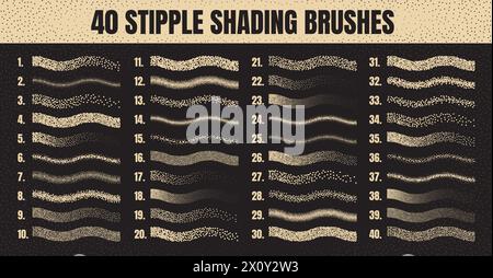 Pinceau dispersé à stipple, dessin à l'encre et texturation. Dégradé de fondu. Pointillés, dessin dotwork, ombrage à l'aide de points. Effet de désintégration des demi-tons Illustration de Vecteur