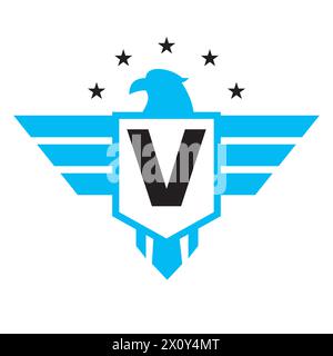 Logo initial de l'aile sur la lettre V pour le symbole de transport Illustration de Vecteur