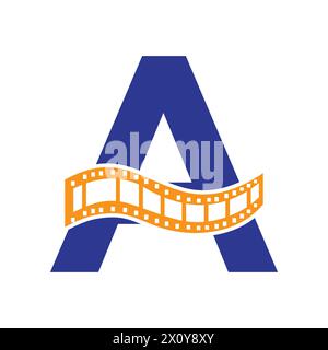 Lettre A avec symbole film Roll. Strip film logo pour Movie Sign and Entertainment concept Illustration de Vecteur