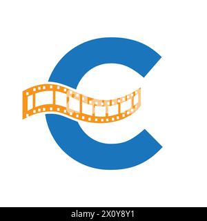 Lettre C avec symbole film Roll. Strip film logo pour Movie Sign and Entertainment concept Illustration de Vecteur