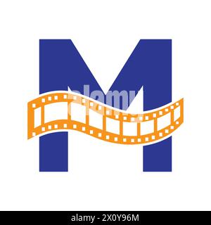 Lettre M avec symbole de rouleau de films. Strip film logo pour Movie Sign and Entertainment concept Illustration de Vecteur