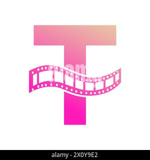 Lettre T avec symbole film Roll. Strip film logo pour Movie Sign and Entertainment concept Illustration de Vecteur