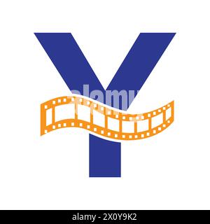 Lettre y avec symbole film Roll. Strip film logo pour Movie Sign and Entertainment concept Illustration de Vecteur