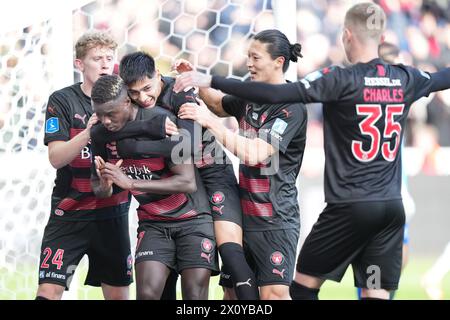 Le Franculino Dju du FC Midtjylland a égalisé 1-1 dans le match de Superliga entre le FC Midtjylland et le FC Copenhagen à la MCH Arena de Herning, dimanche 14 avril 2024. (Photo : Henning Bagger/Ritzau Scanpix) Banque D'Images