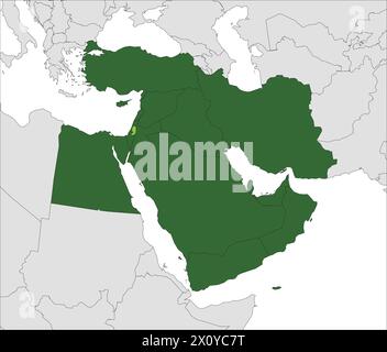 Carte vert clair de LA PALESTINE à l'intérieur carte vert foncé surlignée du moyen-Orient Illustration de Vecteur