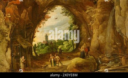 Paysage de grotte avec un ermitage, c. 1630, Joos de Momper avec Jan Brueghel le jeune, Banque D'Images